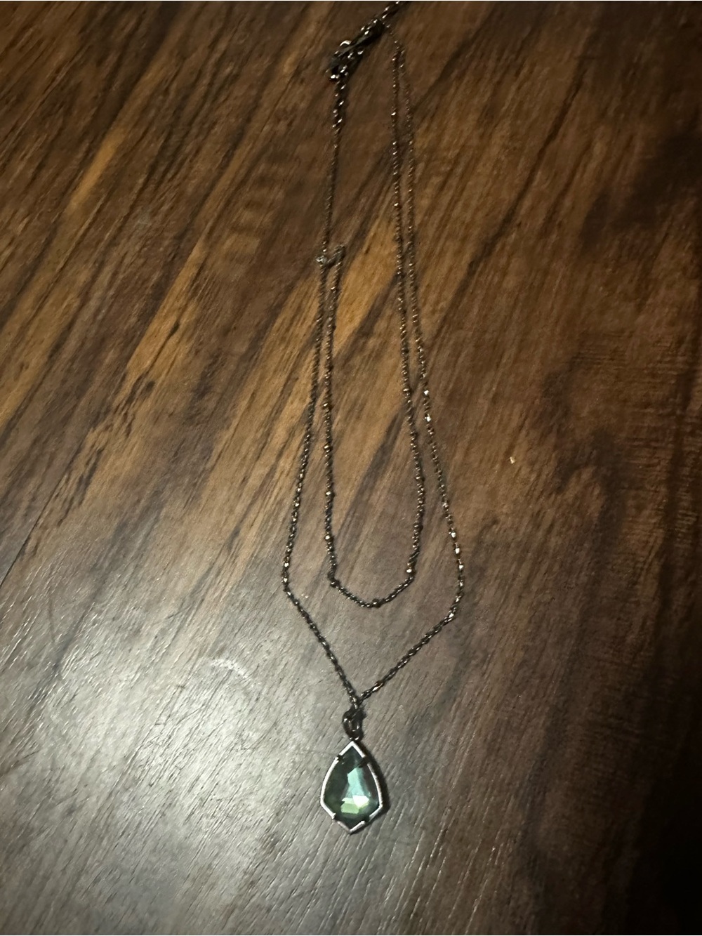 Kendra Scott Black Double-Layer Necklace with Green Teardrop Pendant